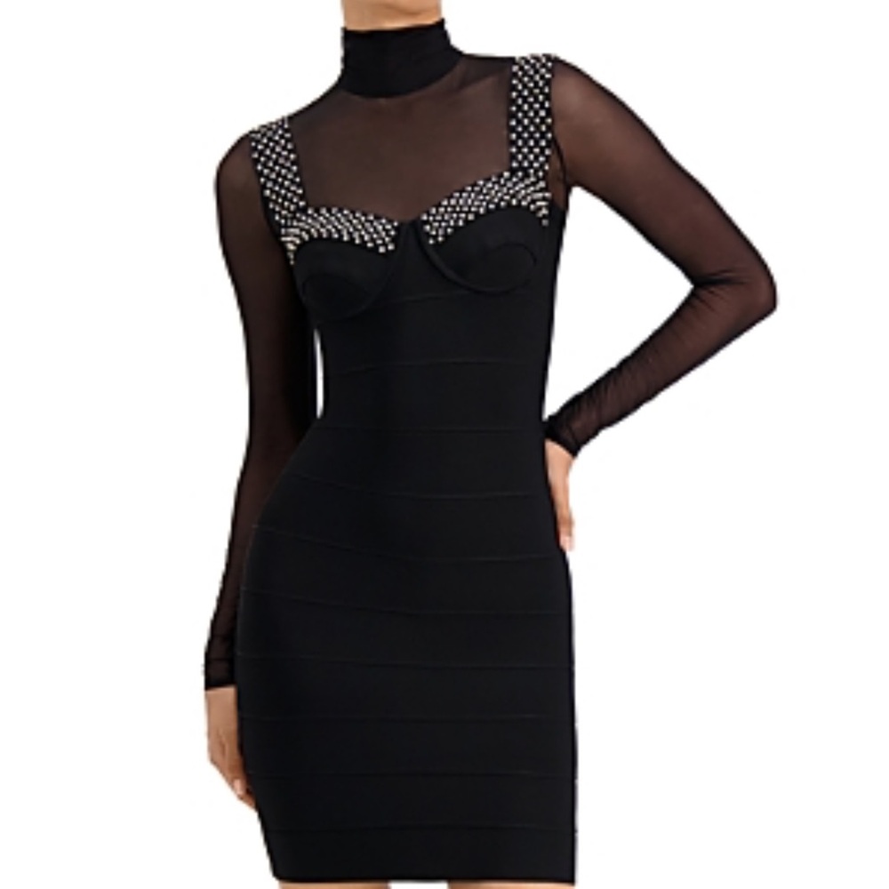 Herve Leger Embellished Illusion Bra Dress
